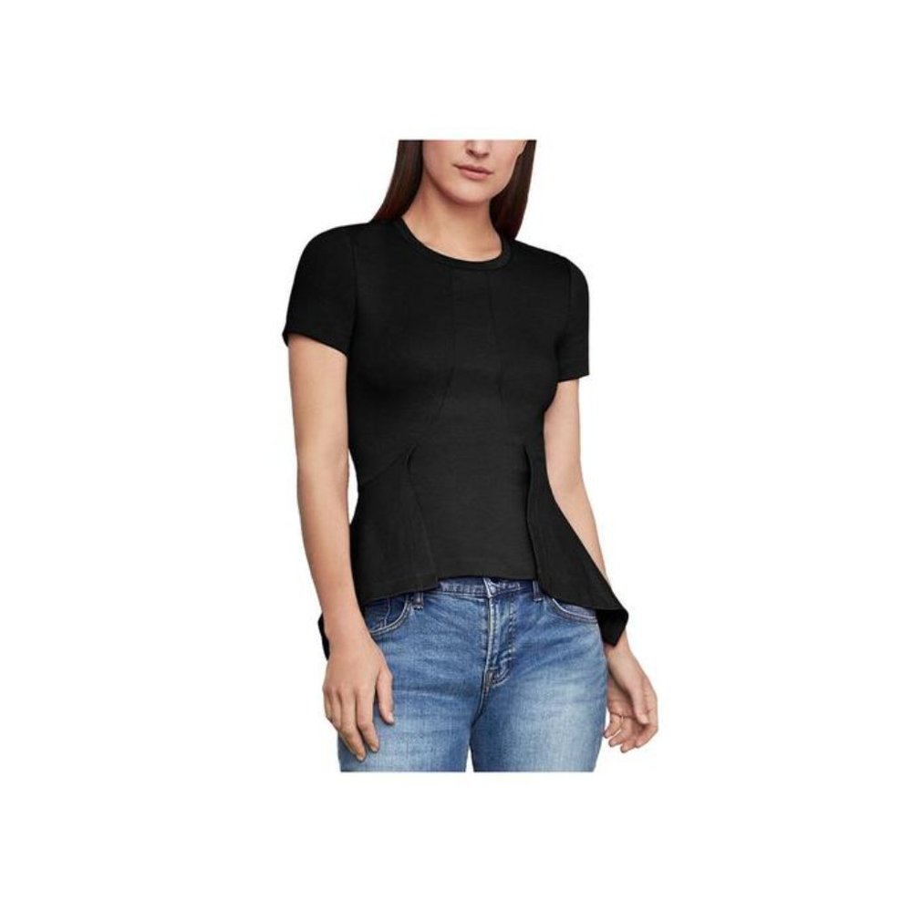 BCBG MAX AZRIA PONTE SHORT SLEEVE CREWNECK PEPLUM
